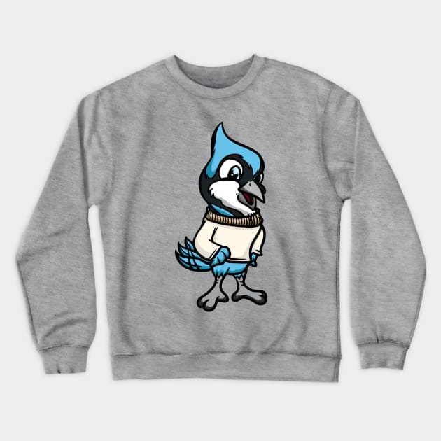 Cute Anthropomorphic Human-like Cartoon Character Blue Jay in Clothes Crewneck Sweatshirt by Sticker Steve